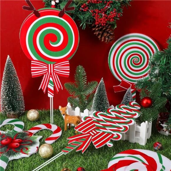 30 Pcs Christmas Candy Yard Signs with 60 Stakes 18 Shapes Colorful Candy Lawn - Picture 6 of 8